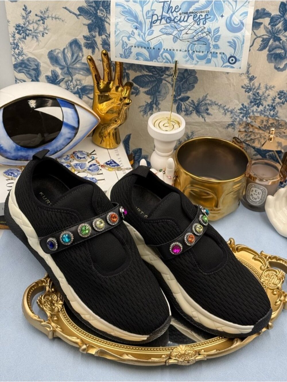 🆕 KURT GEIGER LONDON 🧿 NWOB Knit Rainbow Jewel Sneakers, Black - Sz 40.5 US9.5 - Picture 6 of 14